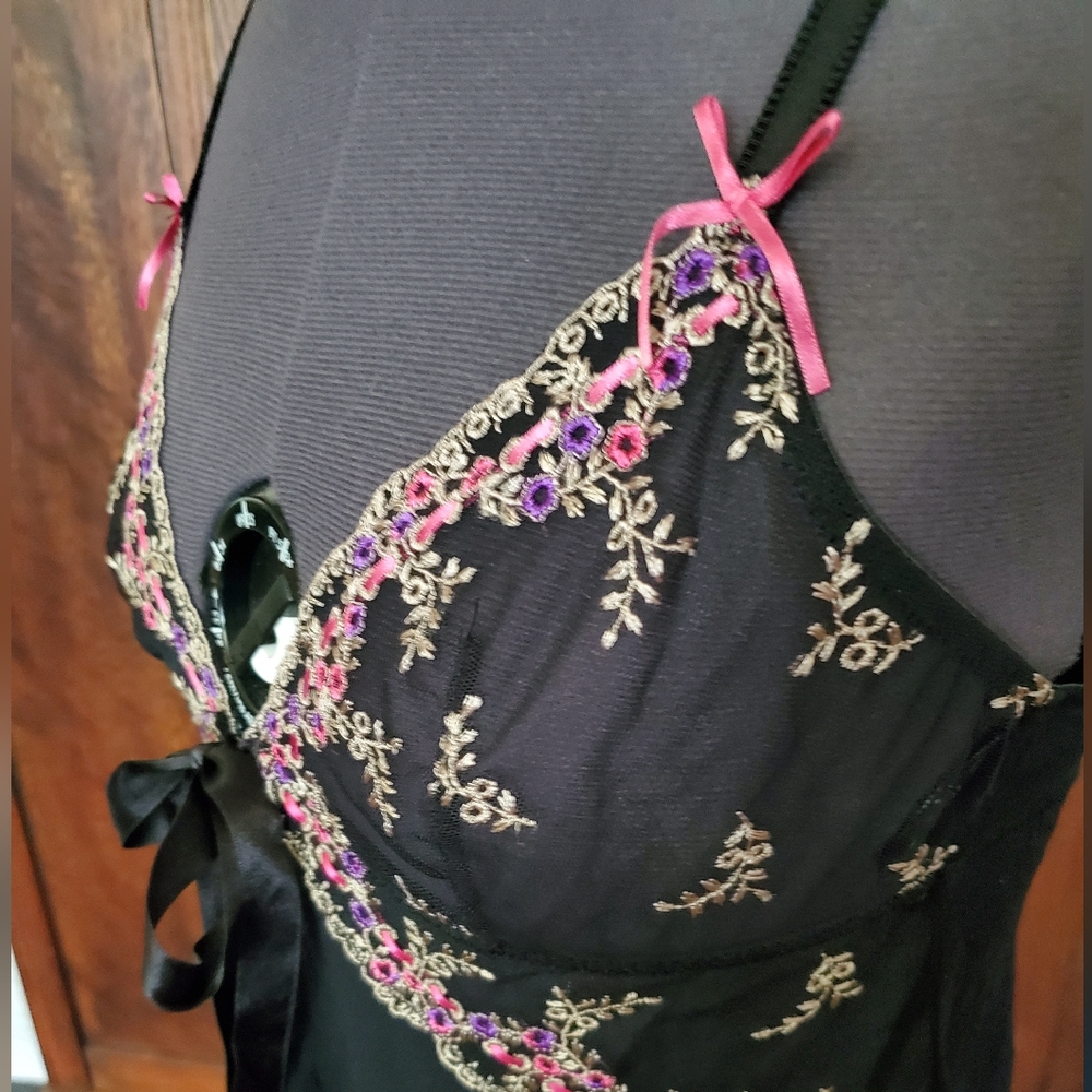 Playboy Black Pink Purple Floral Lingerie Top